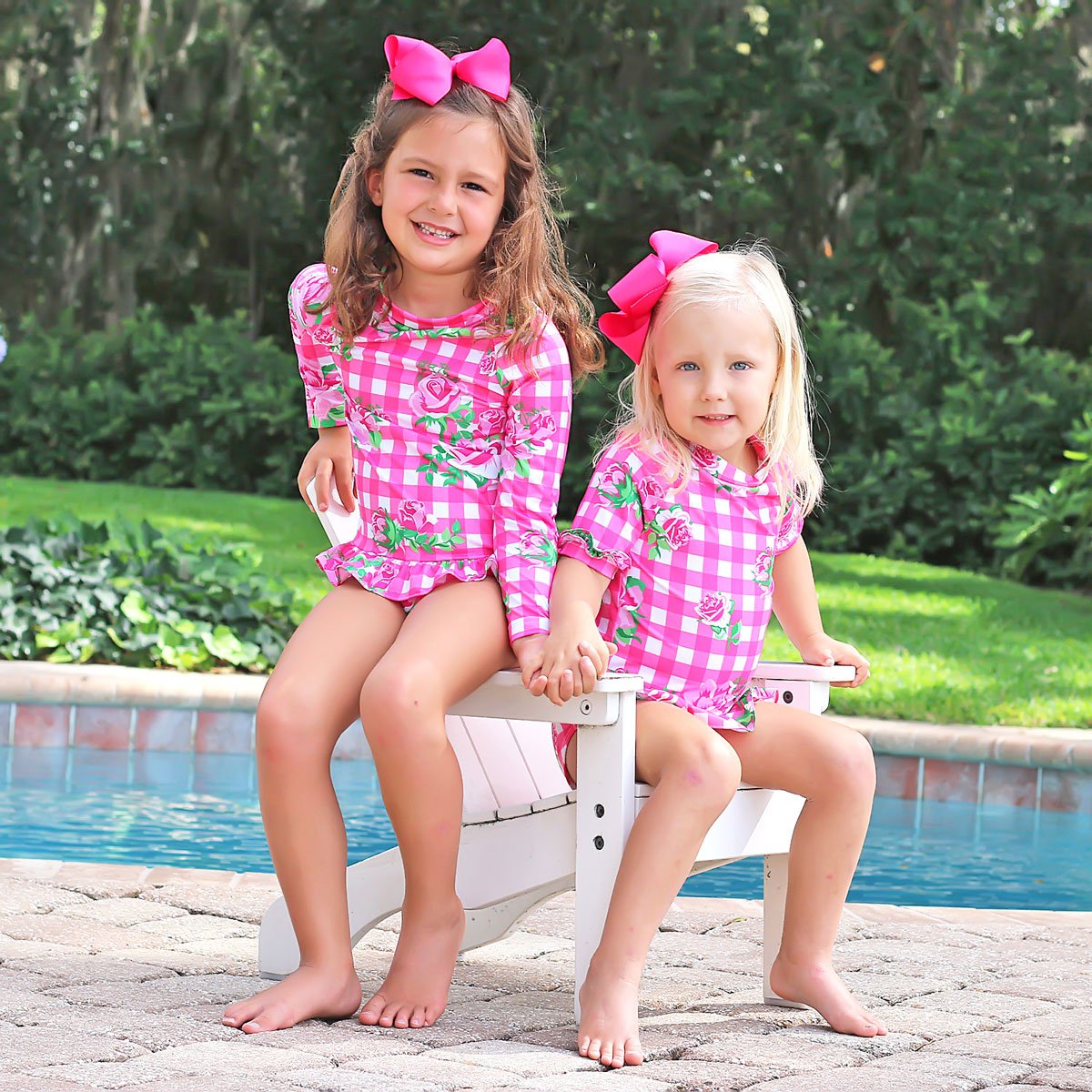 Rose Hot Pink Check Long Sleeve Rash Guard Set – Classic Whimsy