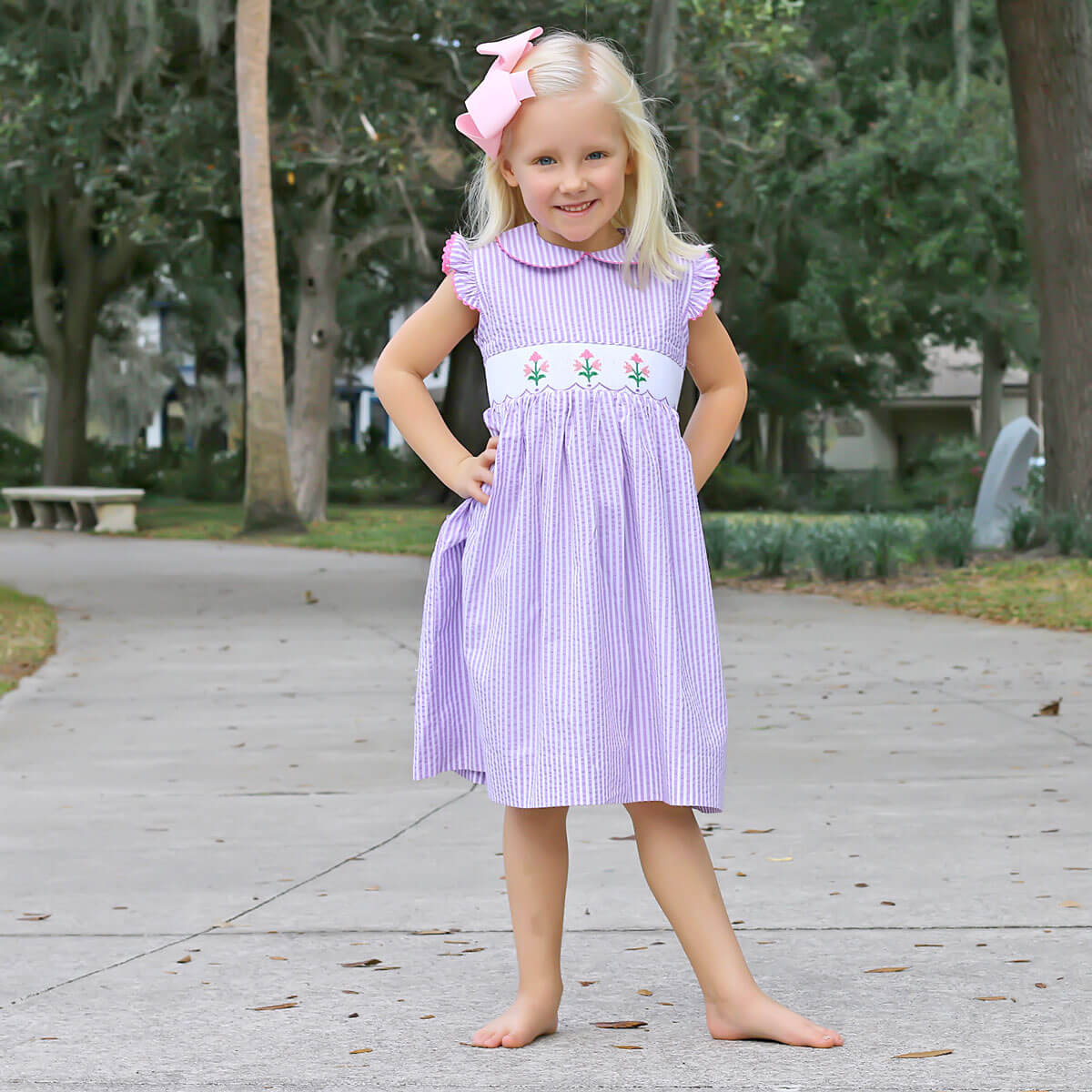 Tulips Smocked Lavender Dress Tulips Smocked Lavender Dress