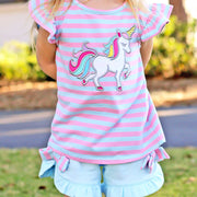 Pink and Blue Stripe Unicorn Milly Short Set
