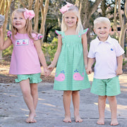 Pink Whale Smocked Girls Short Set Green Check
