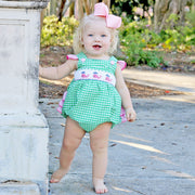 Whale Smocked Ruffle Bubble Green Check