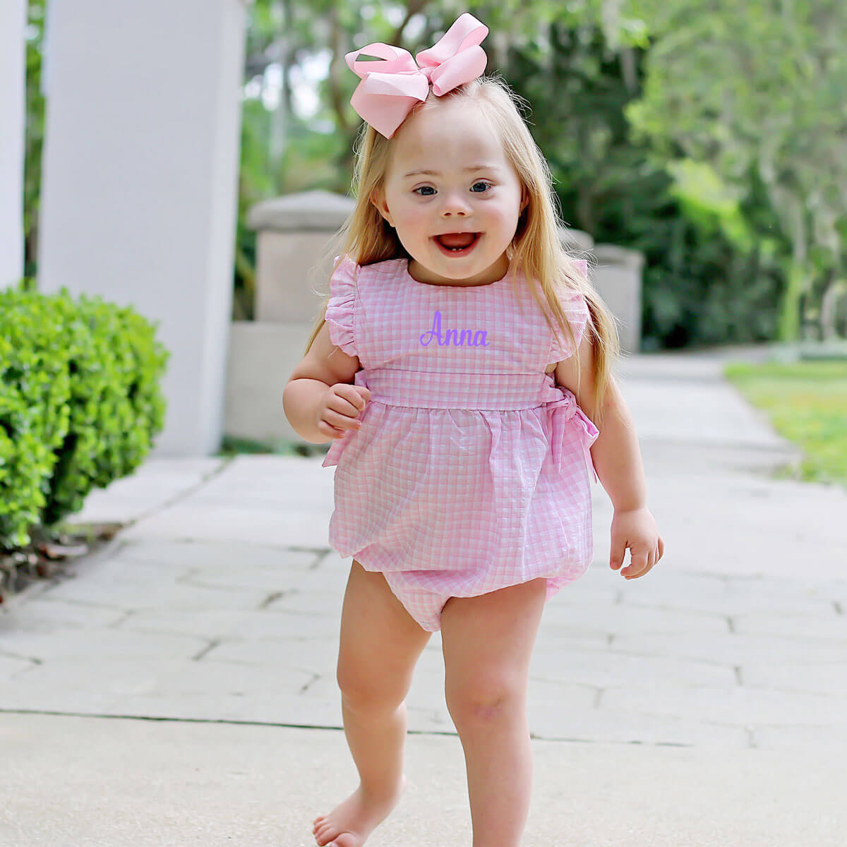 Light Pink Plaid Side Tie Bubble