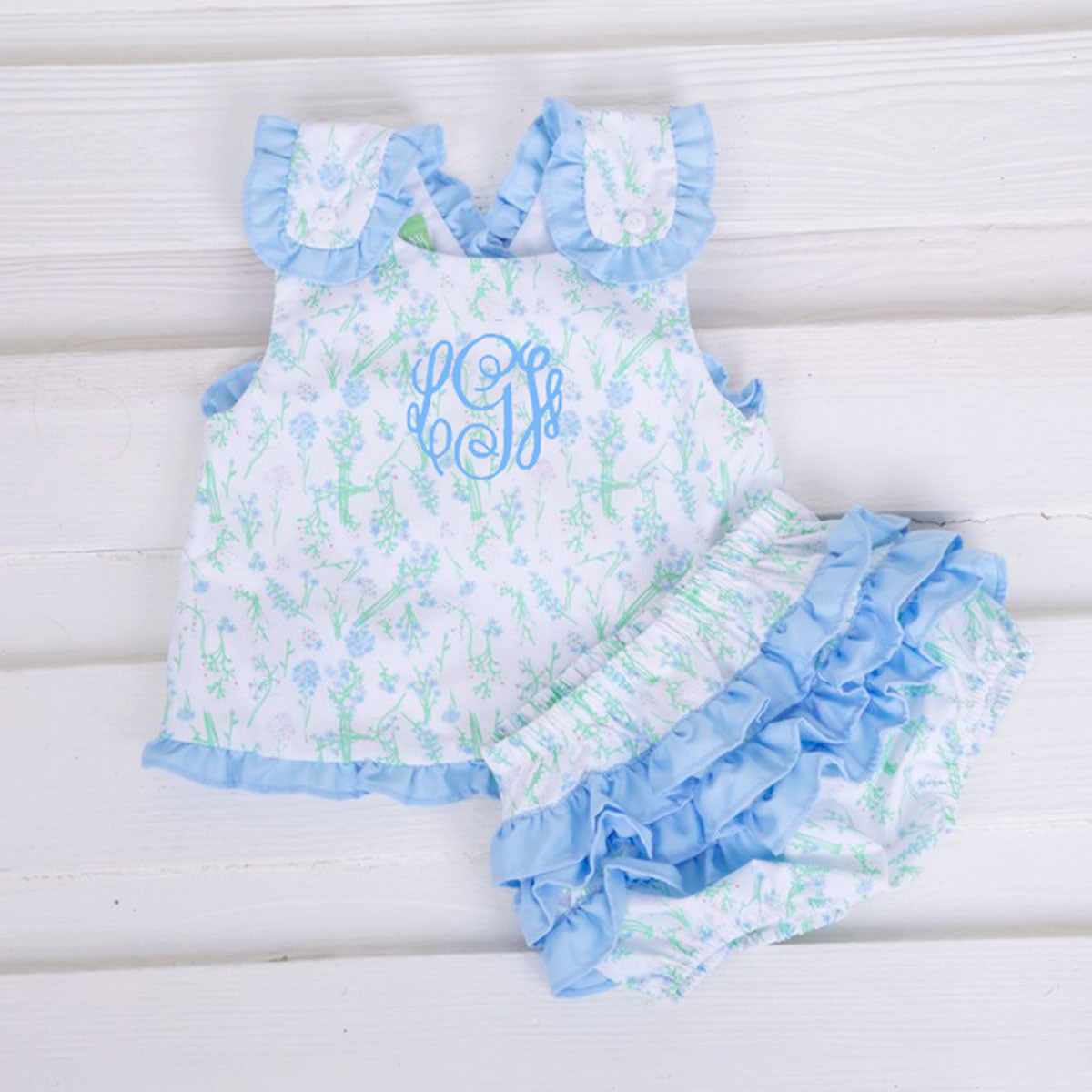 Blue Floral Ruffle Popover Set