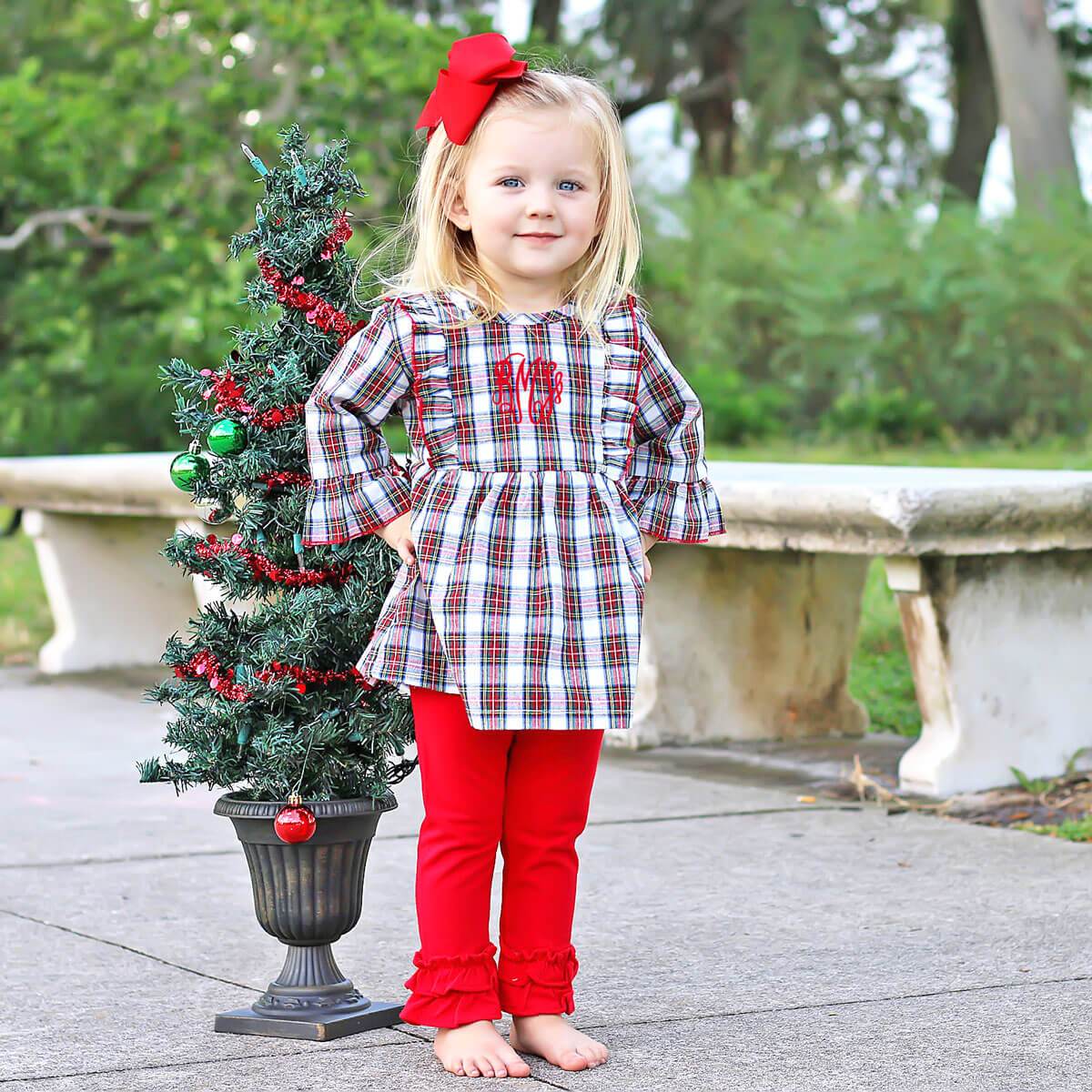 White Christmas Plaid Olivia Legging Set