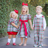 Merry & Bright Plaid Smocked Santa Bloomer Set