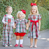 Merry & Bright Plaid Smocked Santa Bloomer Set