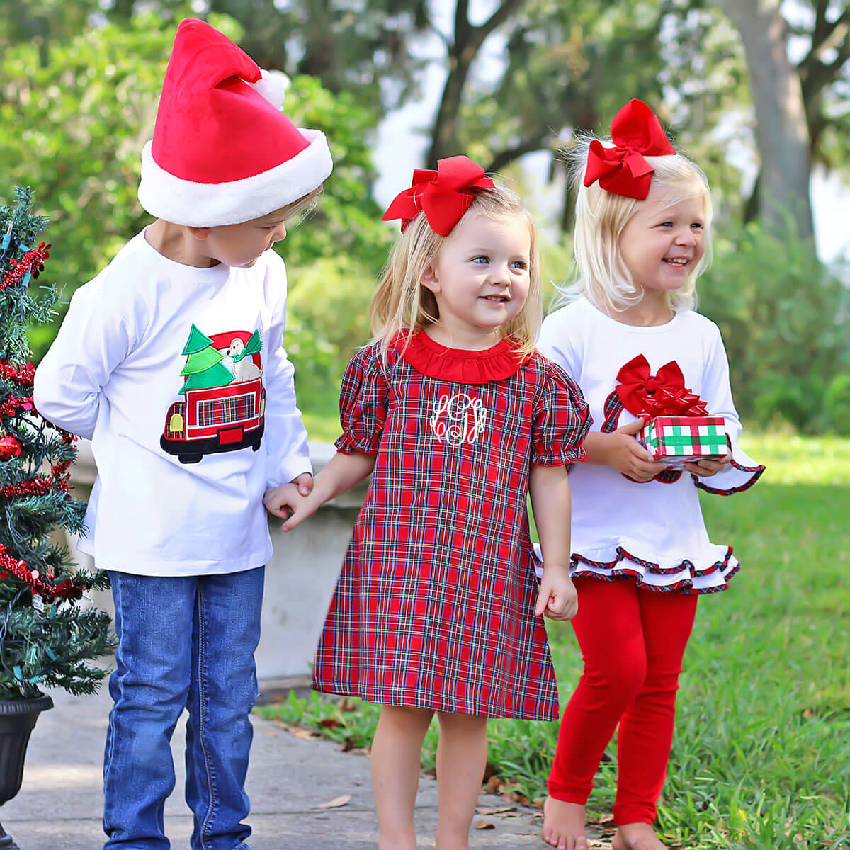 Red Plaid Ruffle Collar Dress