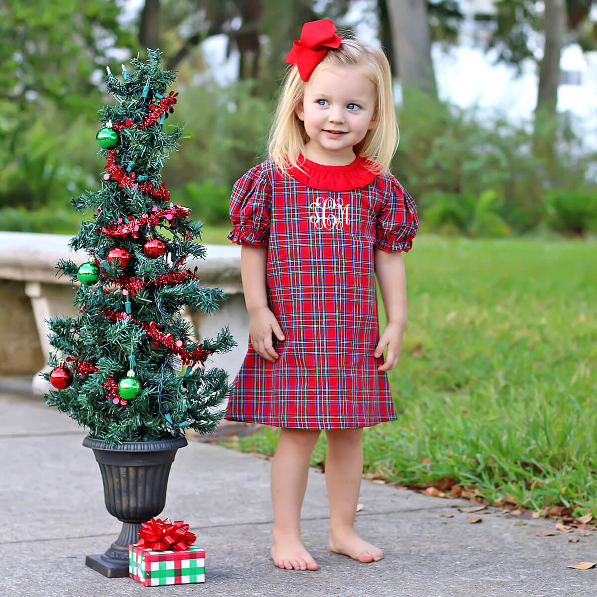 Red Plaid Ruffle Collar Dress