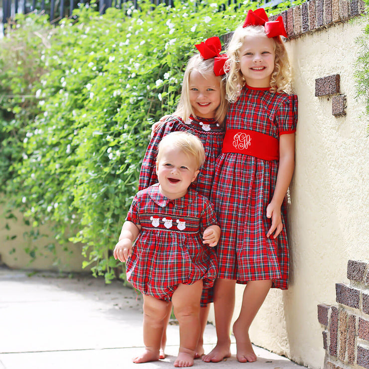 Smocked Santa Red Plaid Boy Bubble – Classic Whimsy