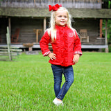 Red Quilted Ruffle Coat