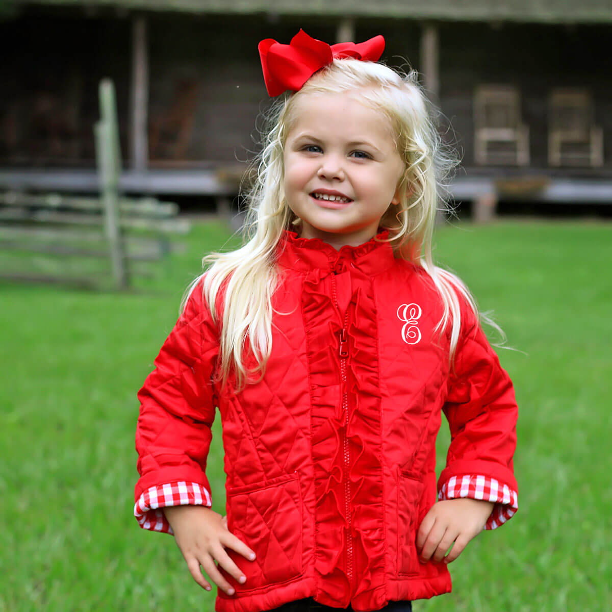 Red Quilted Ruffle Coat