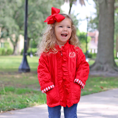 Red Quilted Ruffle Coat
