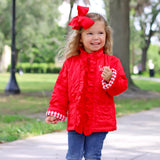 Red Quilted Ruffle Coat