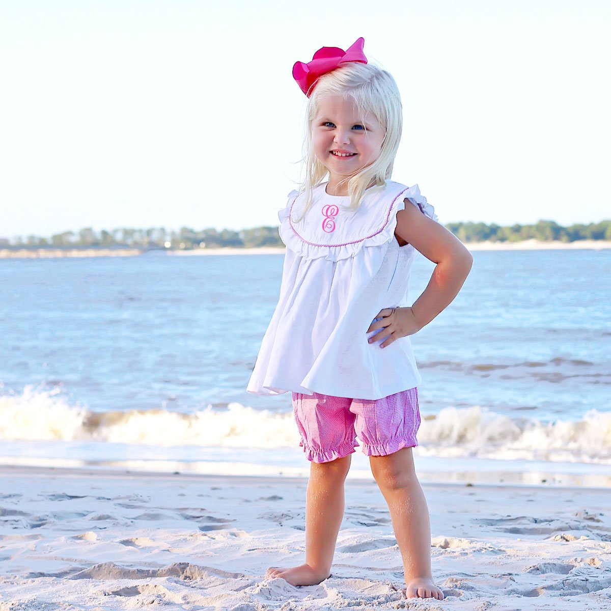 White and Pink Gingham Bloomer Set