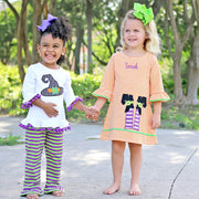 Purple and Green Stripe Witch Hat Legging Set