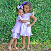 Purple Stripe Knit Ruffle Dress