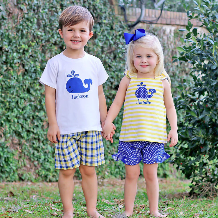 Yellow and Royal Plaid Whale Short Set