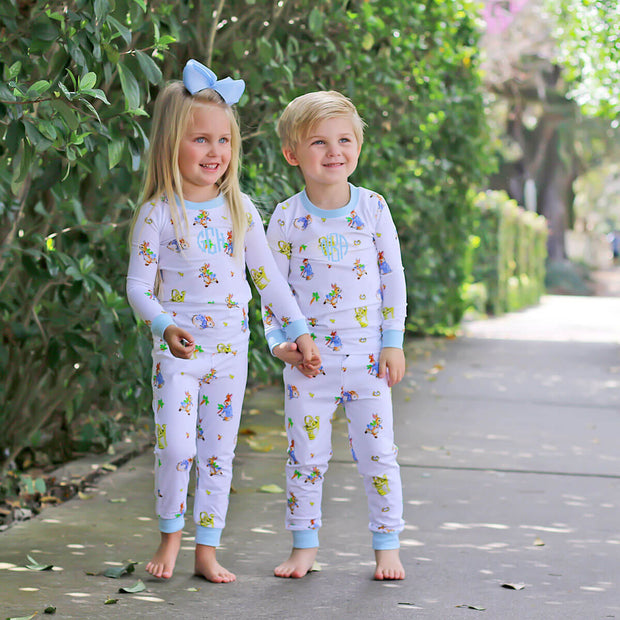 Pink And Blue Knit Floral Mouse Ears Pajamas - Cecil and Lou