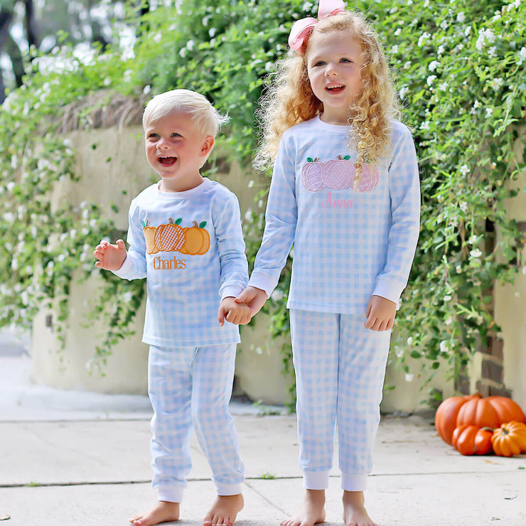 Pumpkin Cluster Blue Gingham Pajamas