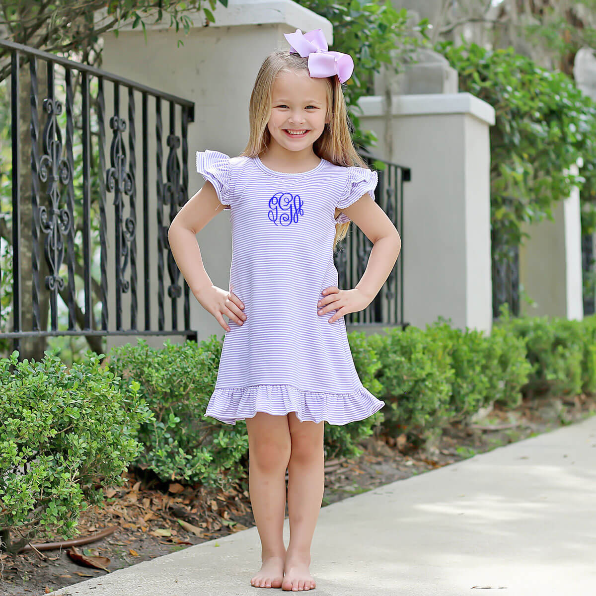 Milly Stripe Ruffle Dress Lavender by Classic Whimsy - Girls Dresses - Lavender 8 Milly Stripe Ruffle Dress Lavender by Classic Whimsy - Girls Dresses - Lavender 8
