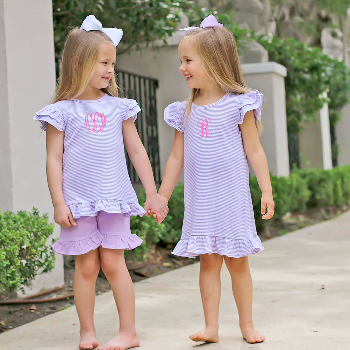 Purple Milly Stripe Ruffle Dress | Girls Soft Knit Playwear