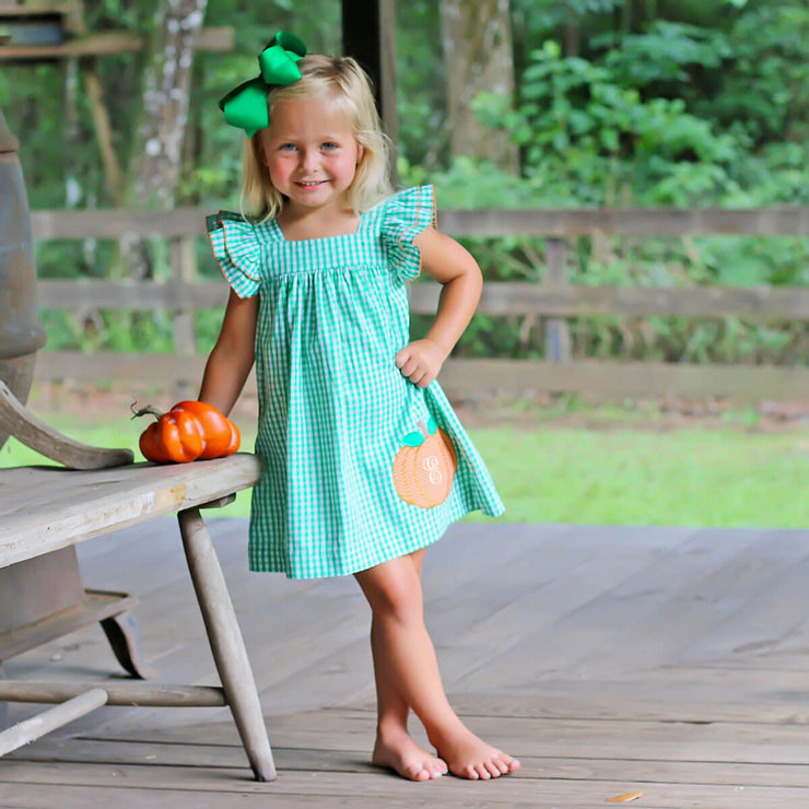 Green Gingham Pumpkin Poppy Dress