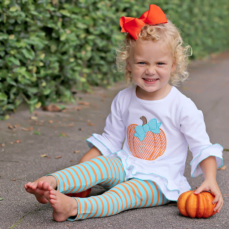 Orange and Aqua Stripe Pumpkin Milly Legging Set