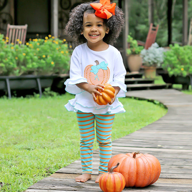 Orange and Aqua Stripe Pumpkin Milly Legging Set