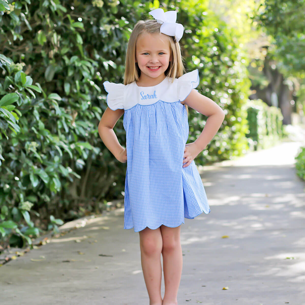 Blue Gingham Scalloped Amelia Dress Blue Gingham Scalloped Amelia Dress