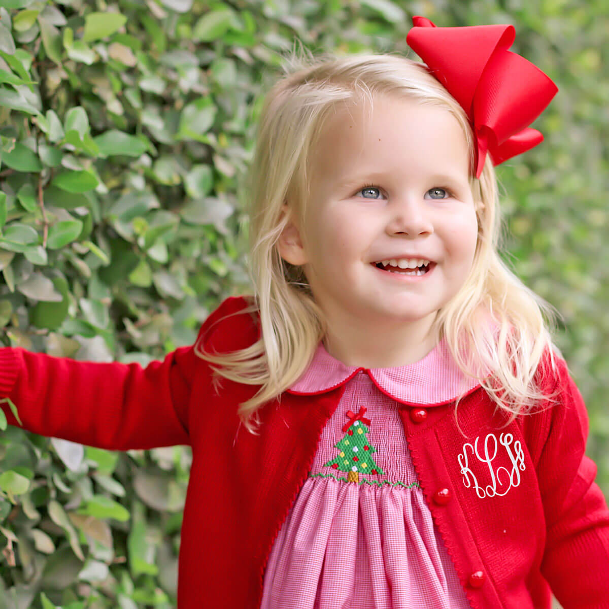 Twinkly Tree Red Single Smocked Dress
