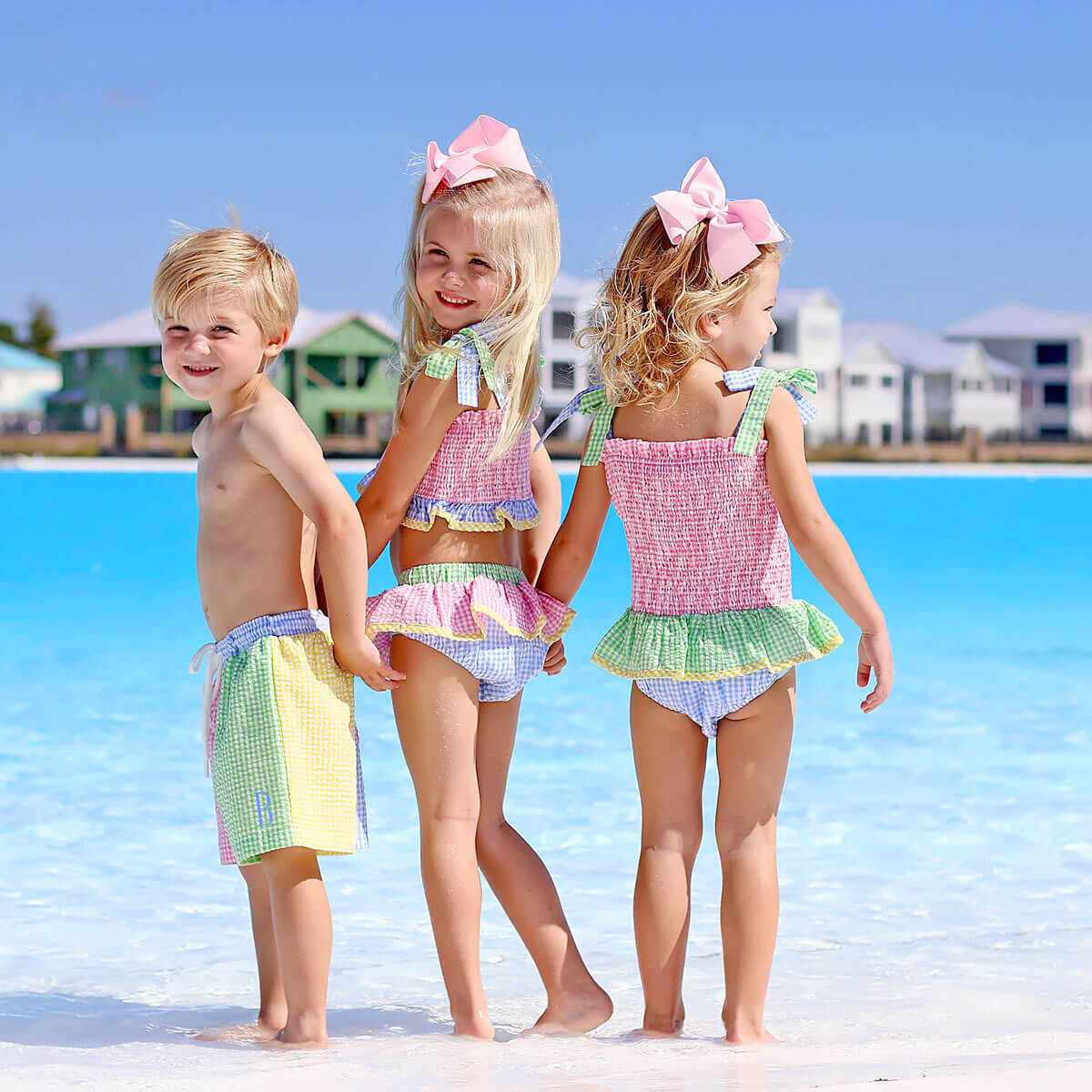 Multi Seersucker Daisy Two Piece Girls Swimsuit Classic Whimsy