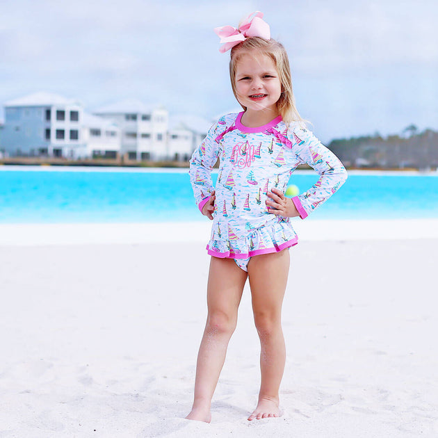 Kauai Sailboat Girls Rash Guard Swim Set – Classic Whimsy