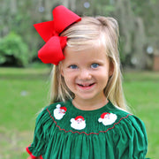 Santa Face Smocked Green Bishop Dress
