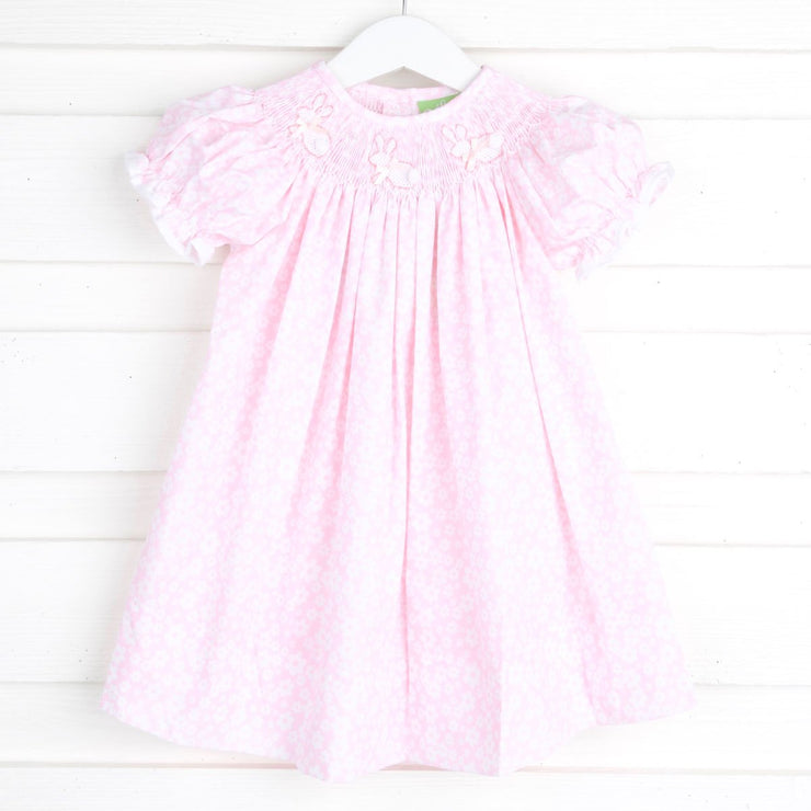 Bunny Smocked Bishop Pink and White Floral
