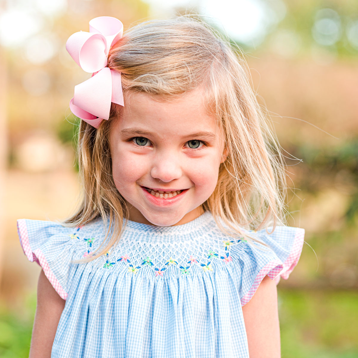 Peach Floral Smocked Dress Light Blue Gingham – Classic Whimsy