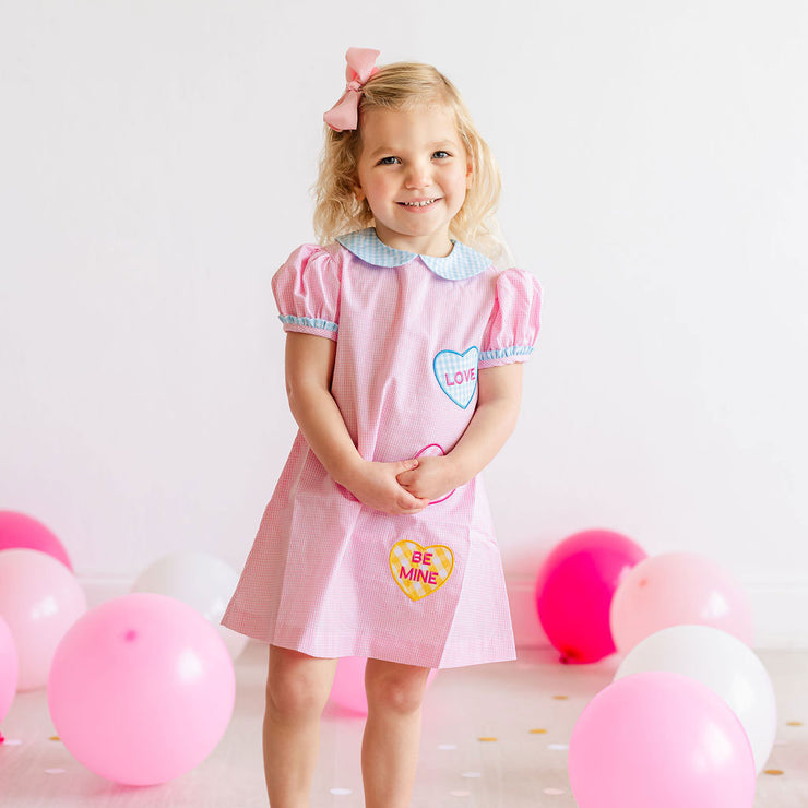 Sweethearts Applique Sally Dress Pink Gingham