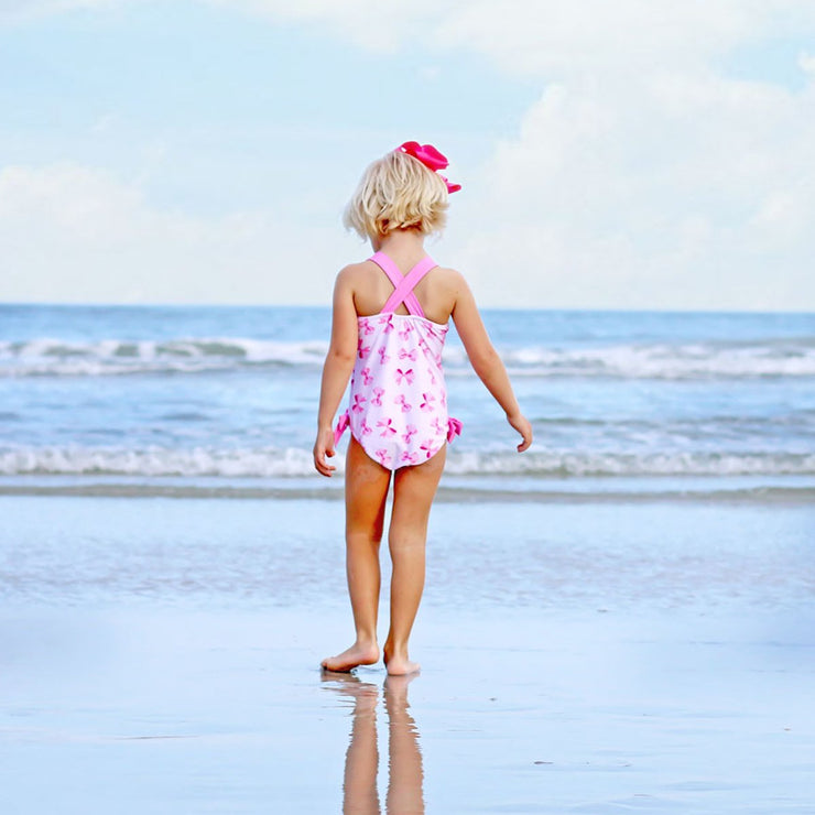 Pink Bow Print One Piece Swimsuit