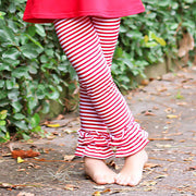 Red Stripe Knit Ruffle Leggings