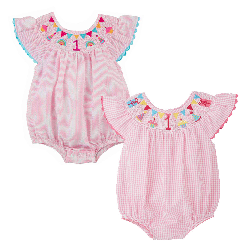 First Birthday Pink Smocked Bubble