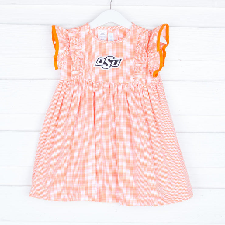 Embroidered Oklahoma State Dress Gingham