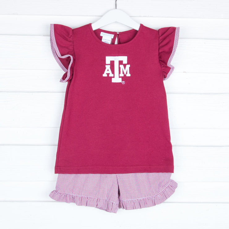 Embroidered Texas A&M Short Set Check
