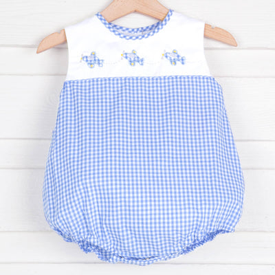Airplane Blue Gingham Bubble