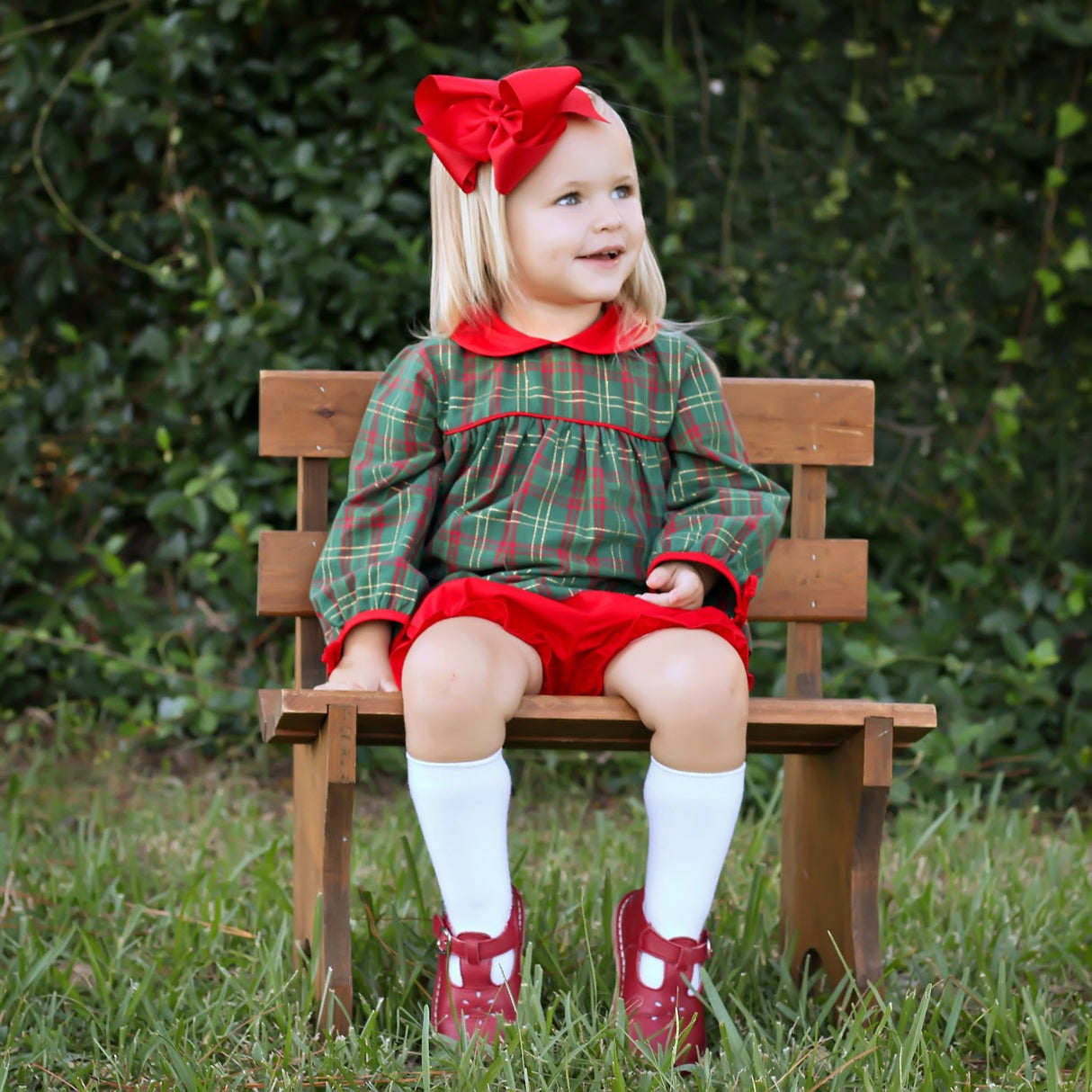 Christmas Green Plaid Lillian Bloomer Set