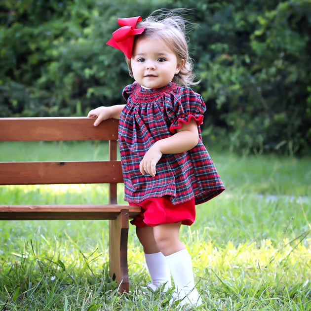 Christmas Eve Plaid Smocked Bloomer Set – Classic Whimsy