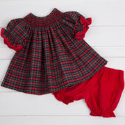 Smocked Christmas Eve Plaid Bloomer Set Red and Green 