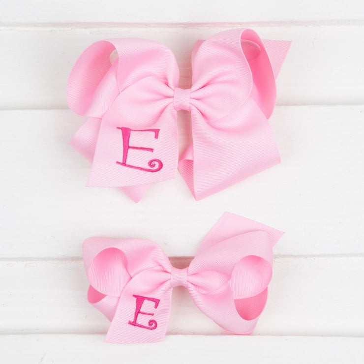 Wee Ones Mini Monogrammed Grosgrain Girls Hair Bow - Light Pink with Hot Pink Initial R