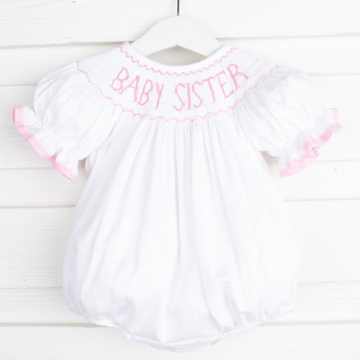 Baby Sister Smocked White Bubble with Pink