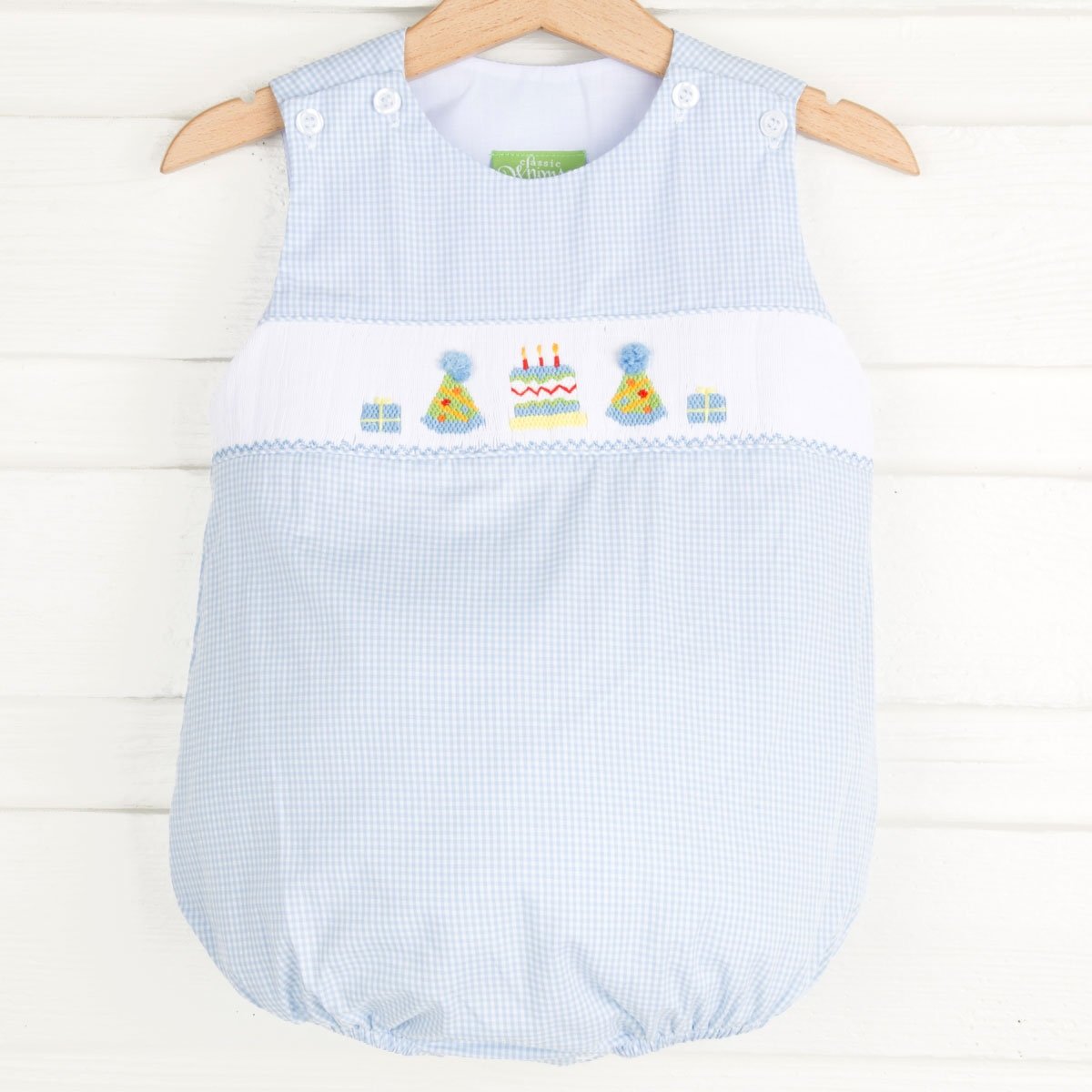 Birthday Smocked Light Blue Boy Bubble