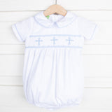 Blue Cross Smocked White Boy Bubble