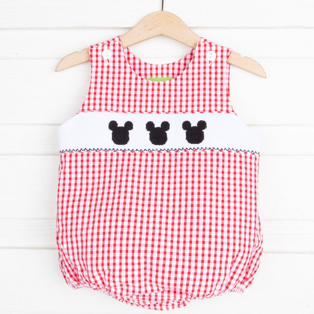 Mouse Ears Smocked Boy Sun Bubble Red Check Seersucker 